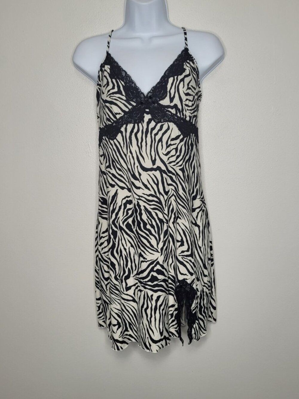 Vintage y2k Studio black off white zebra sexy bimbocore scene queen slip dress